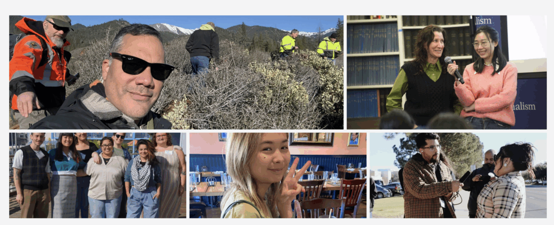 collage of photos from California Local News Fellowship: some reporters in the field and others looking at the camera.